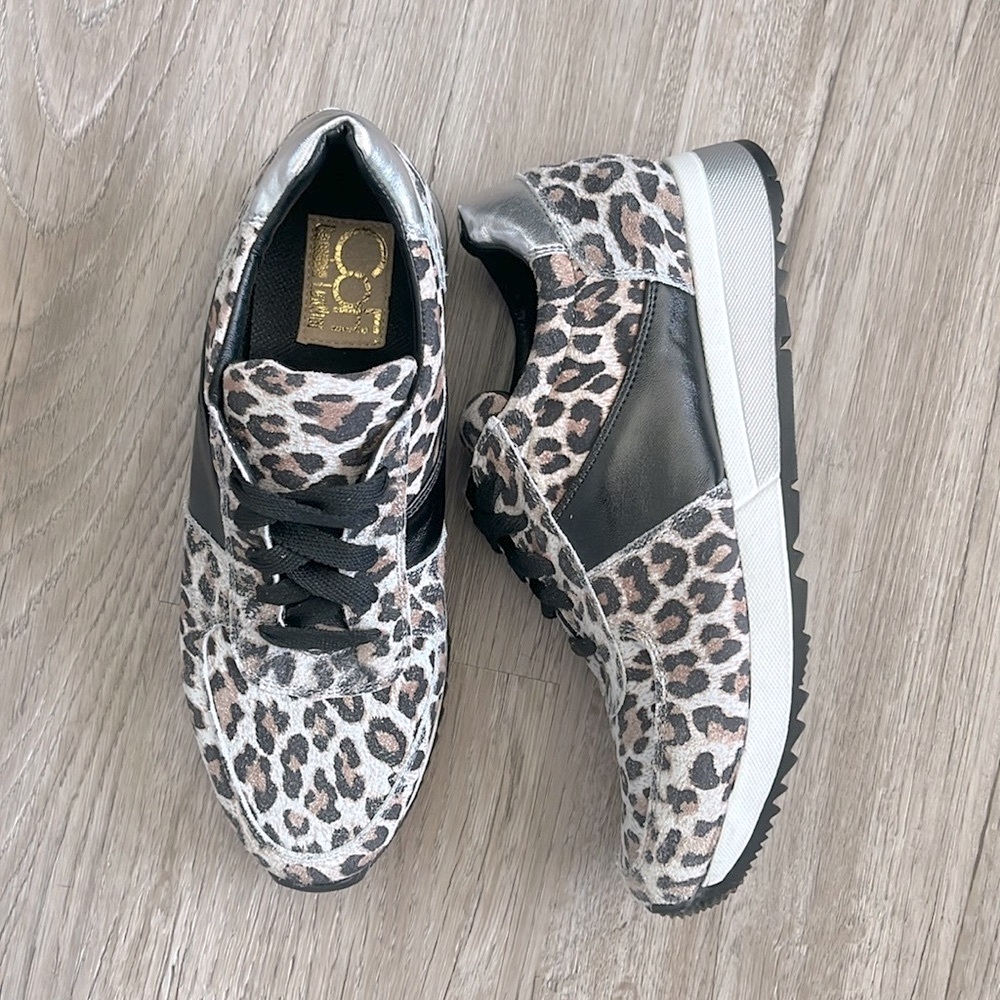 NWOT Casual leather sneakers in fun animal print